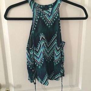 H&M Divided Tribal Print Crop Top w/ Lace Up Sides